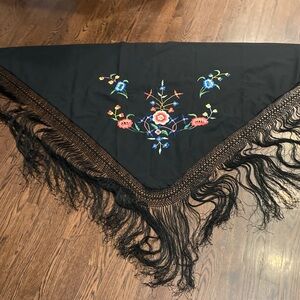 Black Shawl with Colorful Floral Embroidery